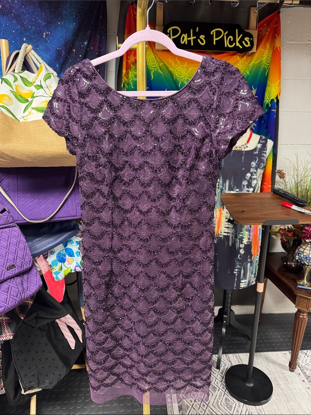 SD Collection Purple Scallop Sequin Midi Dress